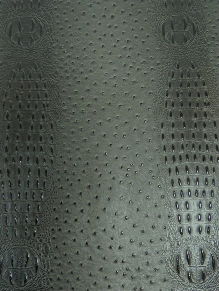 Wild Charcoal Mutant Ostrich Gator Embossed Vinyl Fabric / Sold By The Yard - Image 2