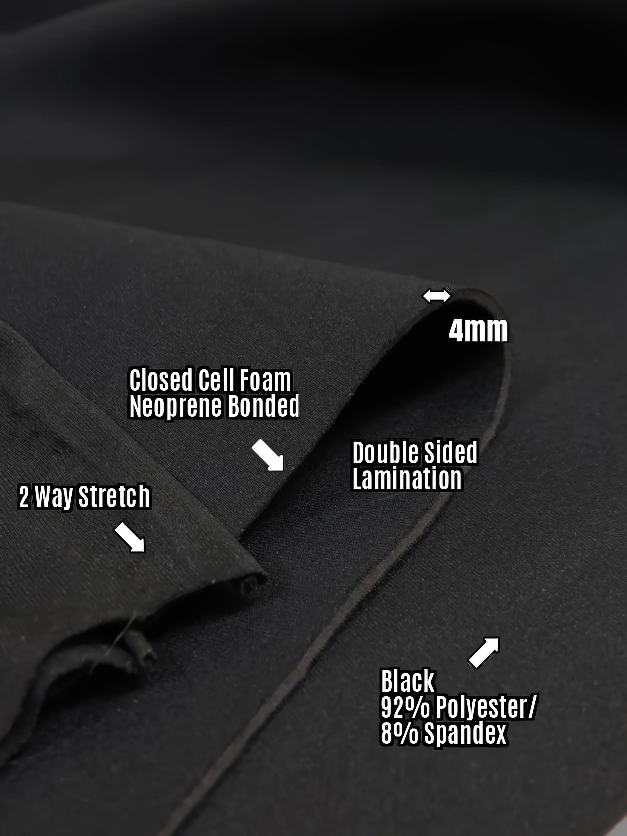 Neoprene Bonded Sponge Waterproof Wetsuit Fabric / 4mm Black / Sold By The Yard (Closeout) - Image 2