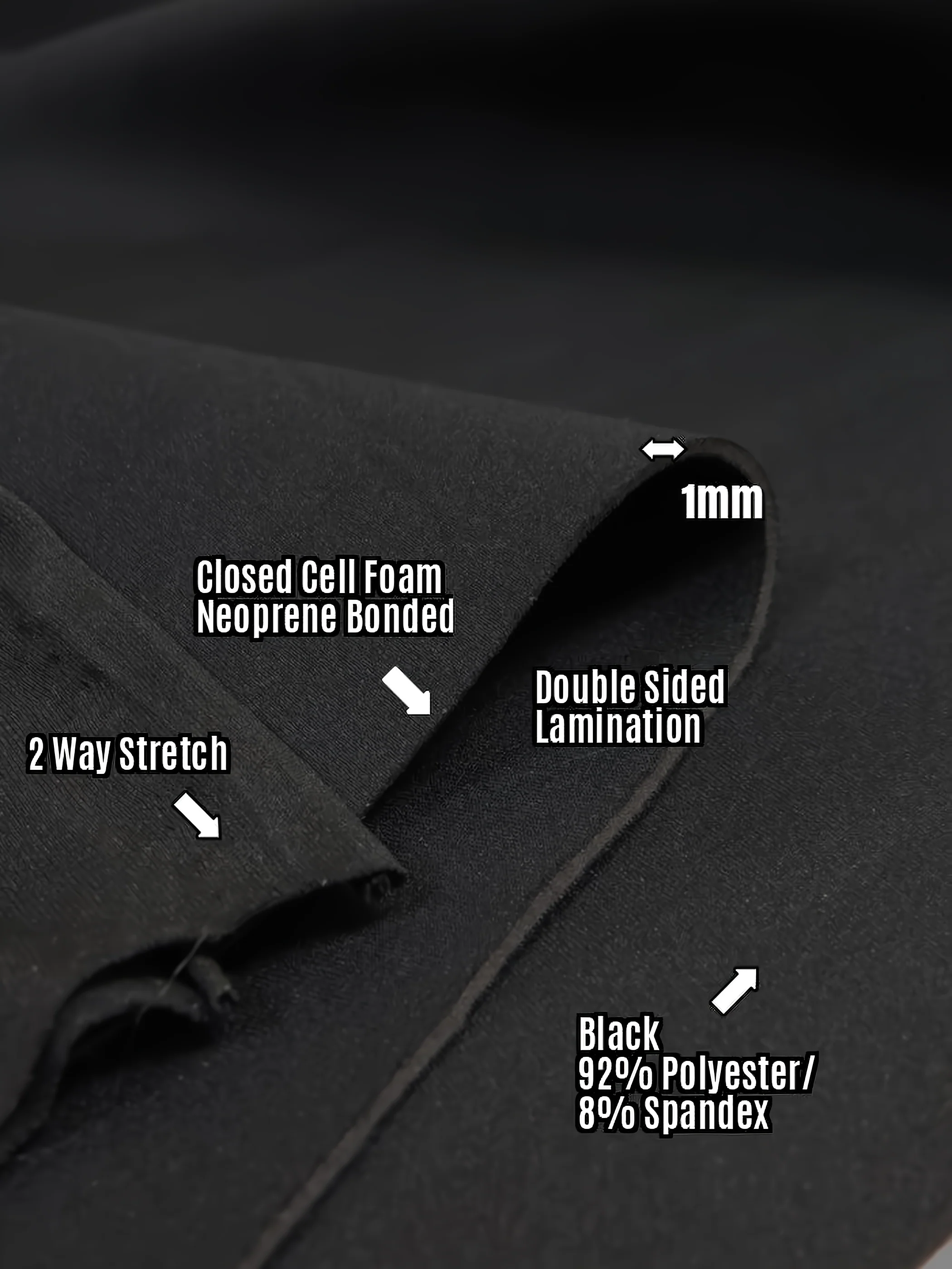 Neoprene Bonded Sponge Waterproof Wetsuit Fabric / 1mm Black / Sold By The Foot - Image 2