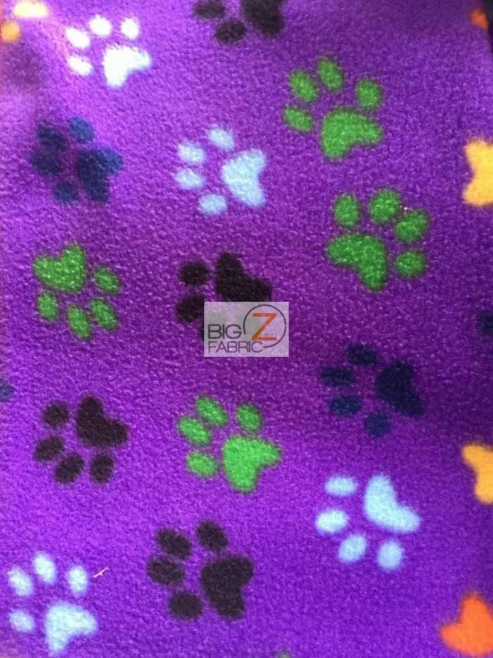 Paw Print Polar Fleece Fabric / Royal/Multi Color / Sold By The Yard - Image 2