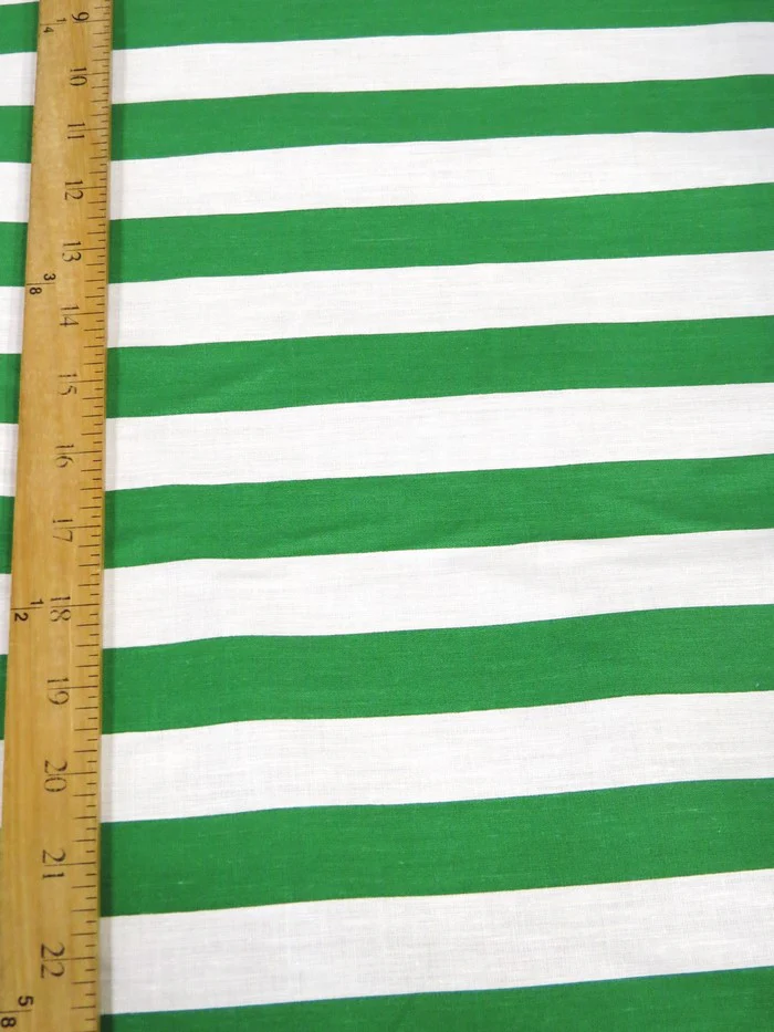 Poly Cotton 1 Inch Stripe Fabric / Kelly Green/White / 50 Yard Bolt - Image 2