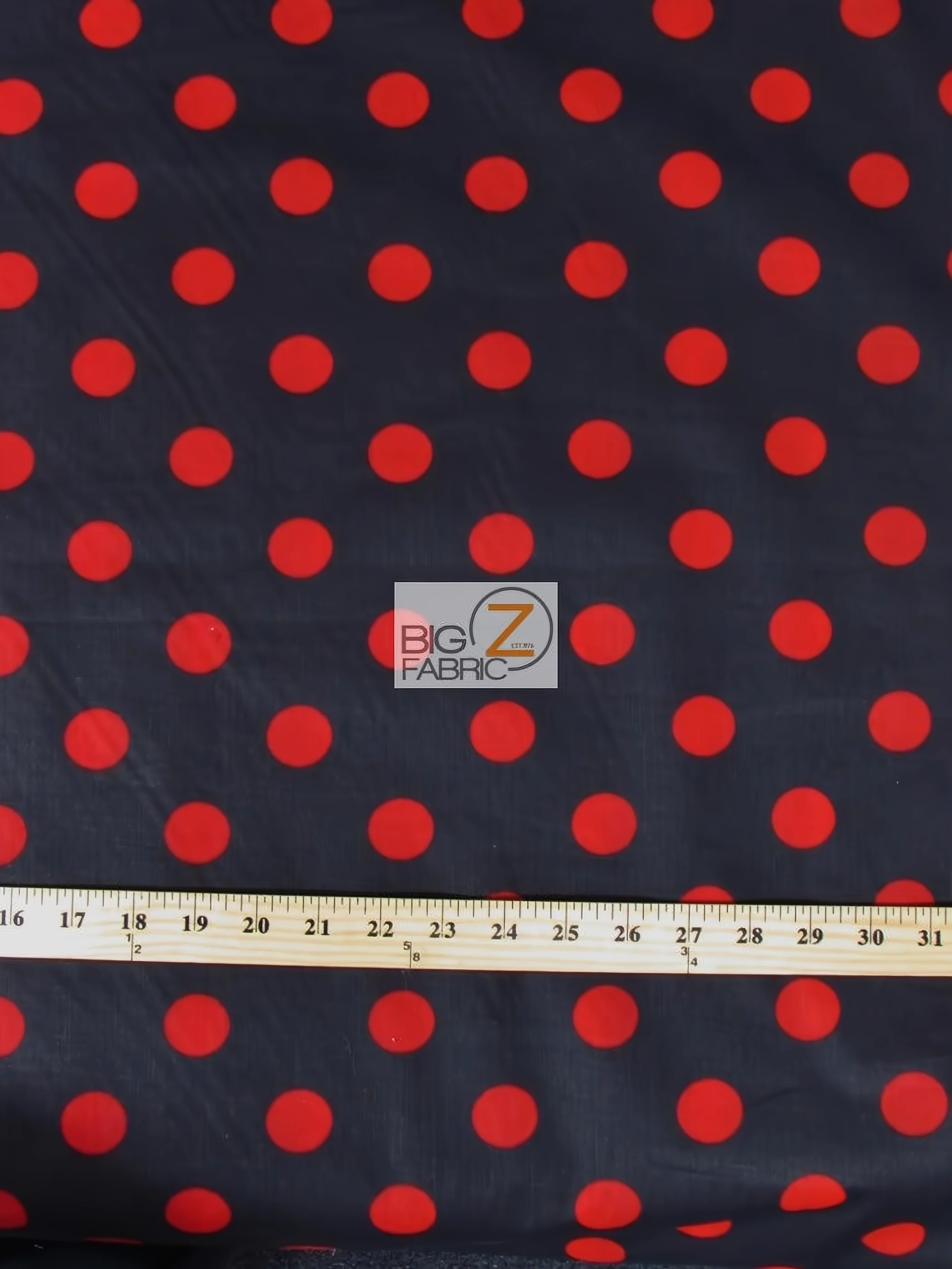 Poly Cotton Printed Fabric Big Polka Dots / Black/Red Dots / 50 Yard Bolt