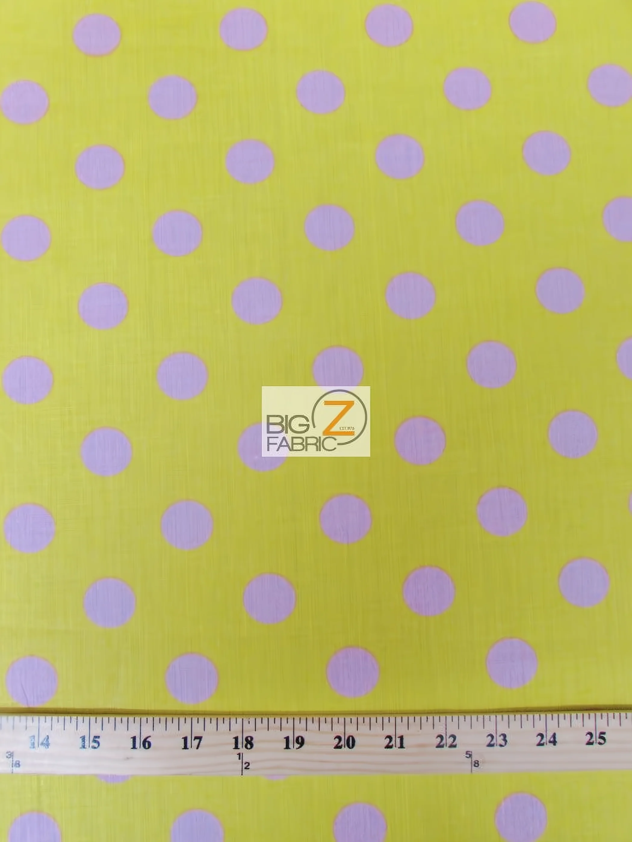 Poly Cotton Printed Fabric Big Polka Dots / Yellow/Pink Dots / Sold By The Yard (Second Quality Goods)