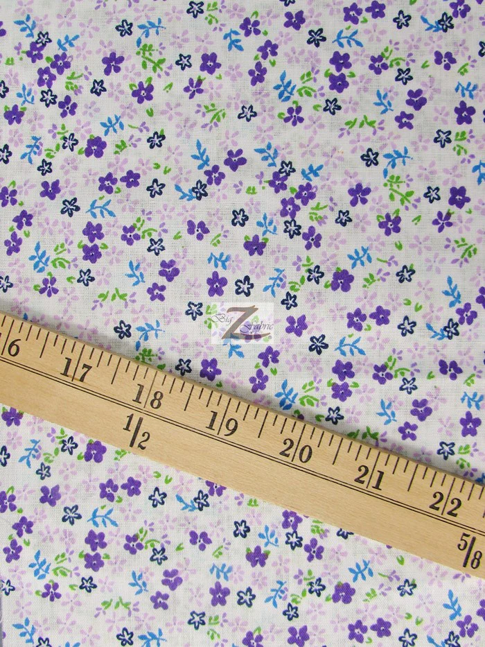 Poly Cotton Printed Fabric Mini Flower / Purple / Sold By The Yard - Image 2