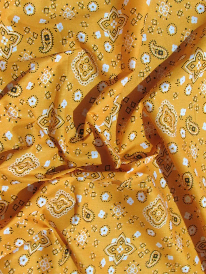 Poly Cotton Printed Fabric Paisley Bandana / Orange / Sold By The Yard - Image 2