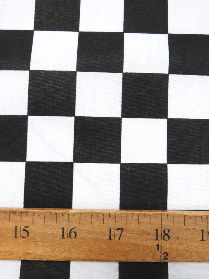 Poly Cotton Printed Fabric Square Checkered / Black/Red / Sold By The Yard - Image 3