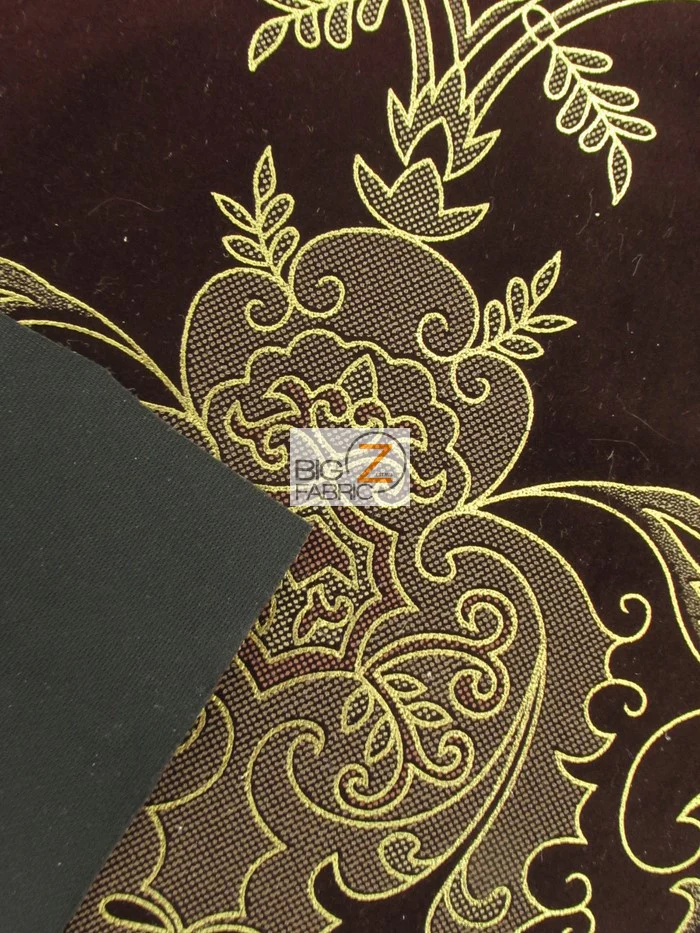 Royal Damask Flocking Velvet Upholstery Fabric / Purple/Gold / Sold By The Yard - Image 4