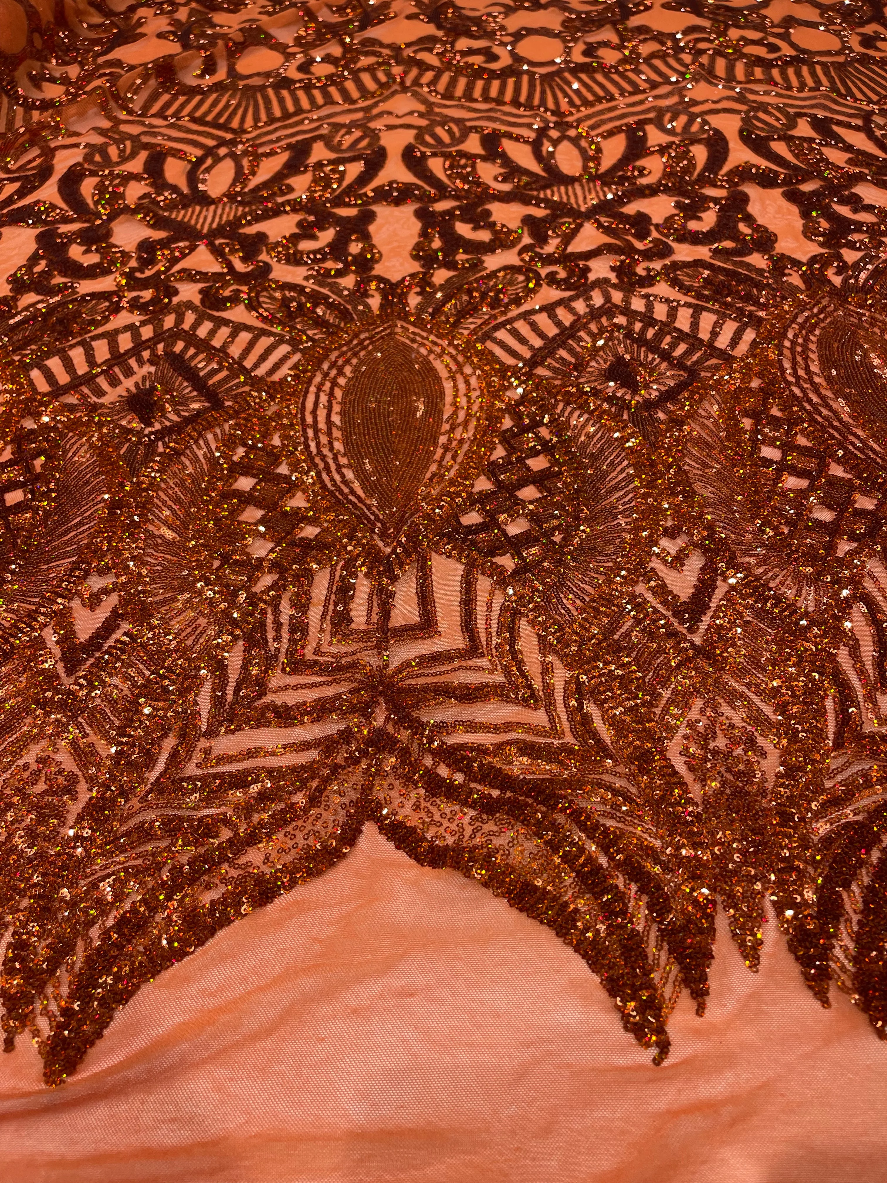 Royalty Damask Iridescent Sequin Stretch Mesh Fabric / Sold by the Yard - Image 13