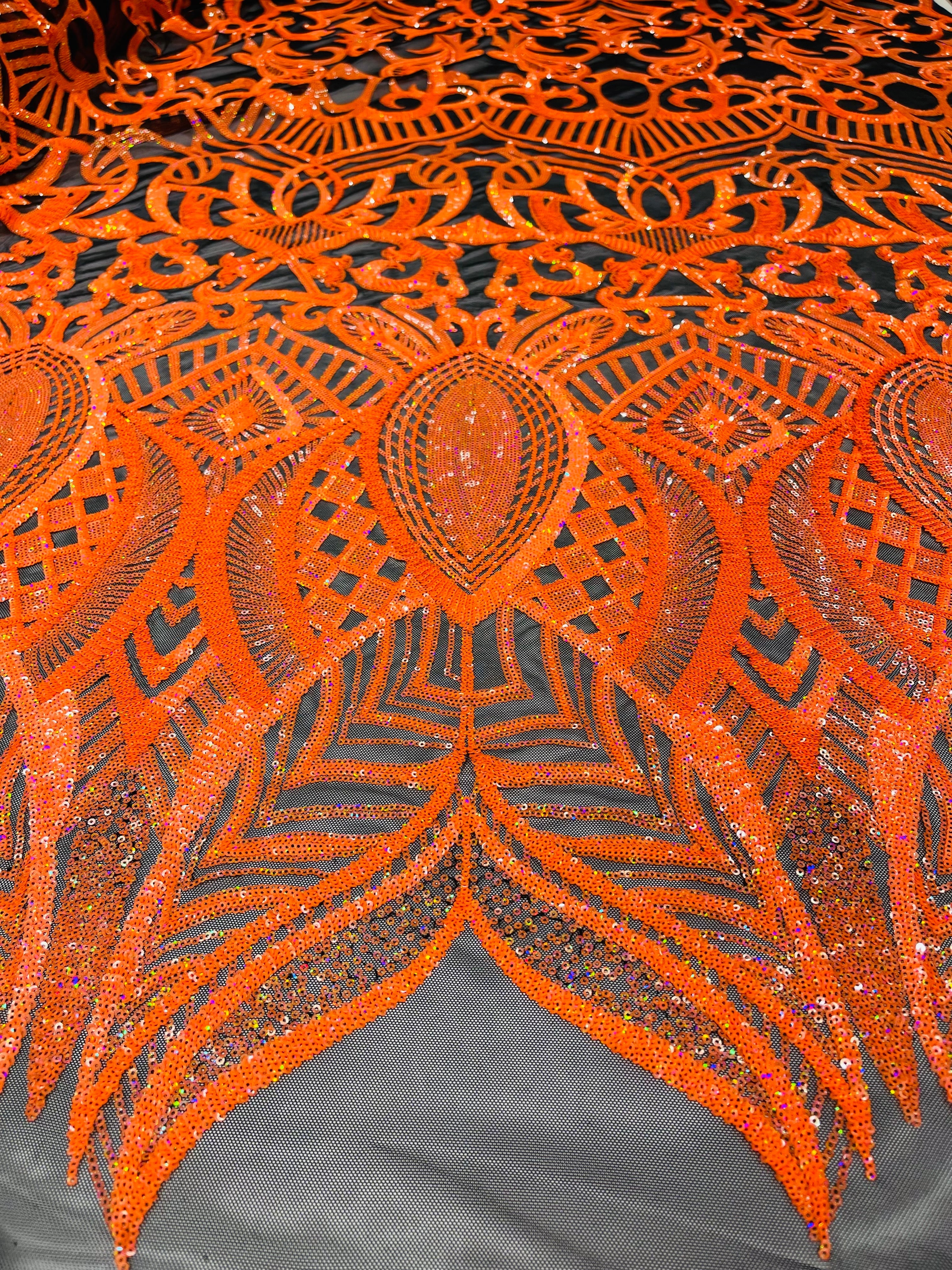Royalty Damask Iridescent Sequin Stretch Mesh Fabric / Sold by the Yard - Image 19