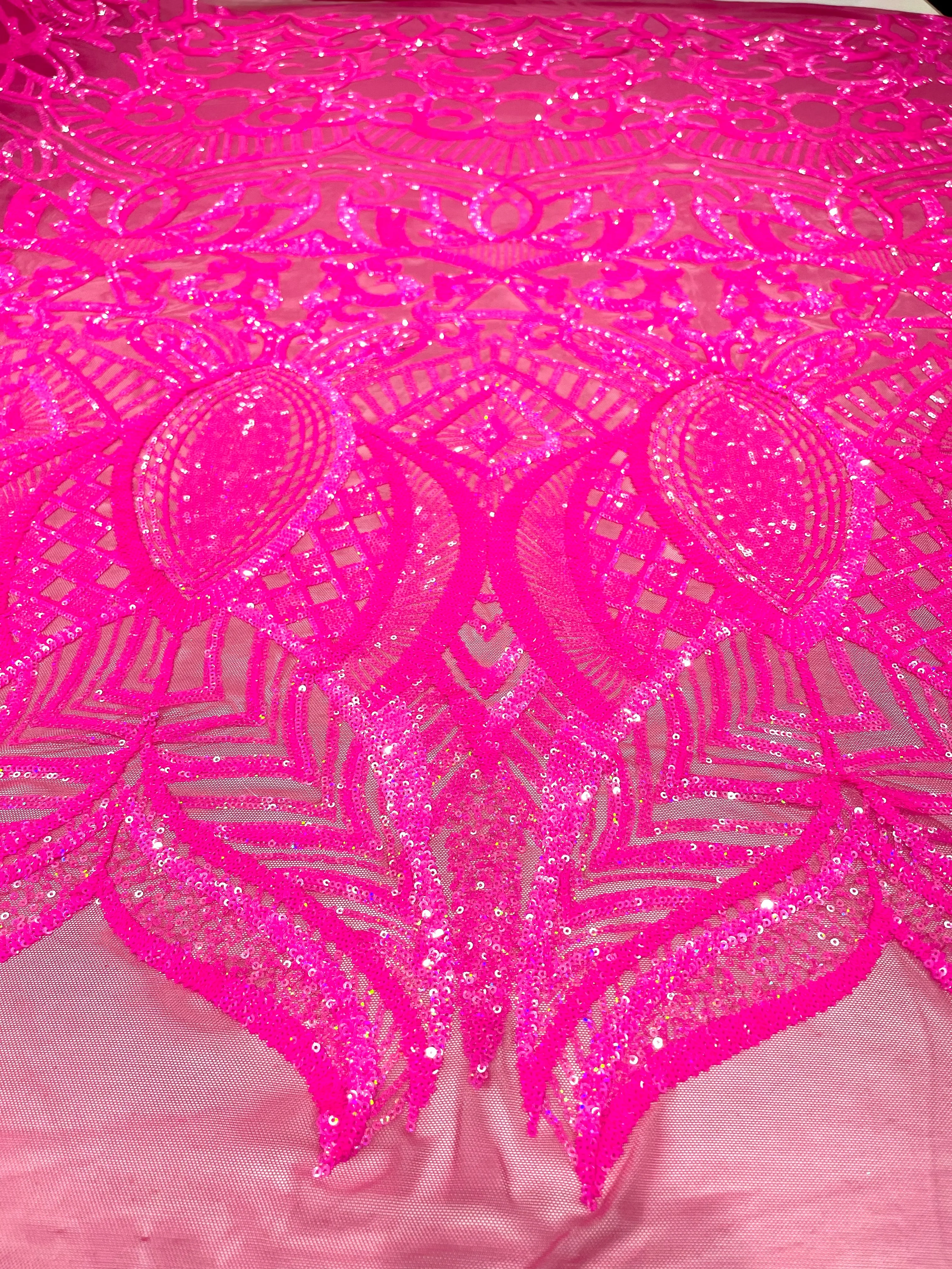 Royalty Damask Iridescent Sequin Stretch Mesh Fabric / Sold by the Yard - Image 20