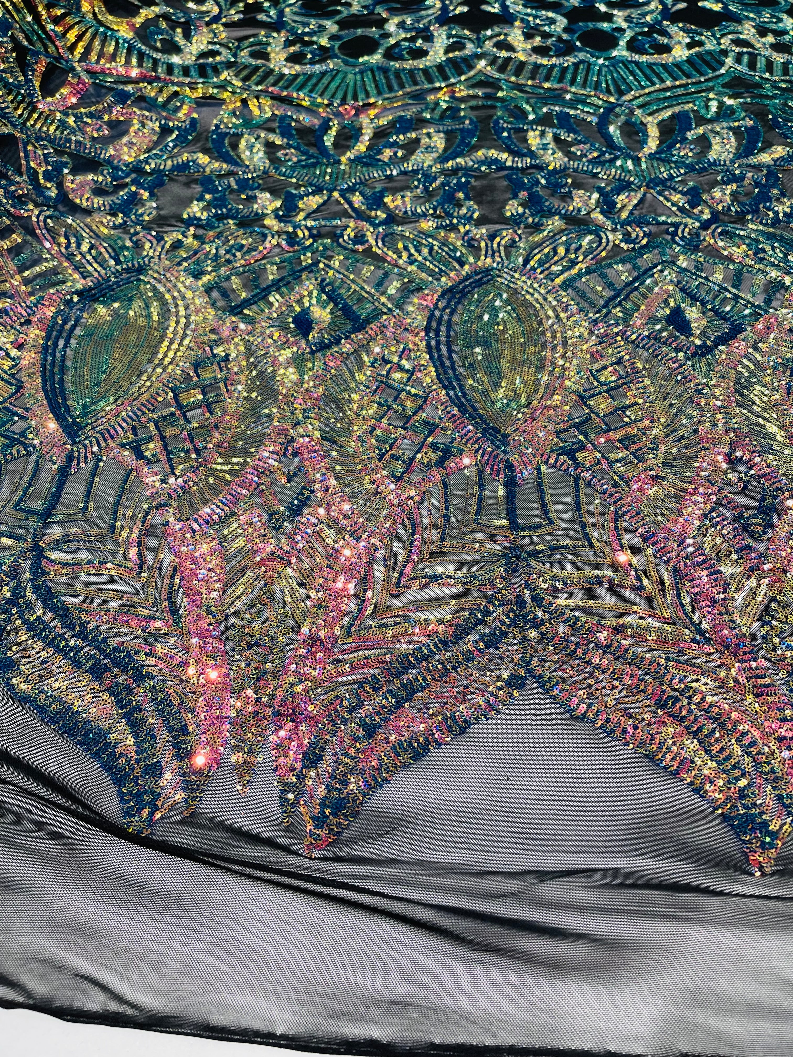 Royalty Damask Iridescent Sequin Stretch Mesh Fabric / Sold by the Yard - Image 21