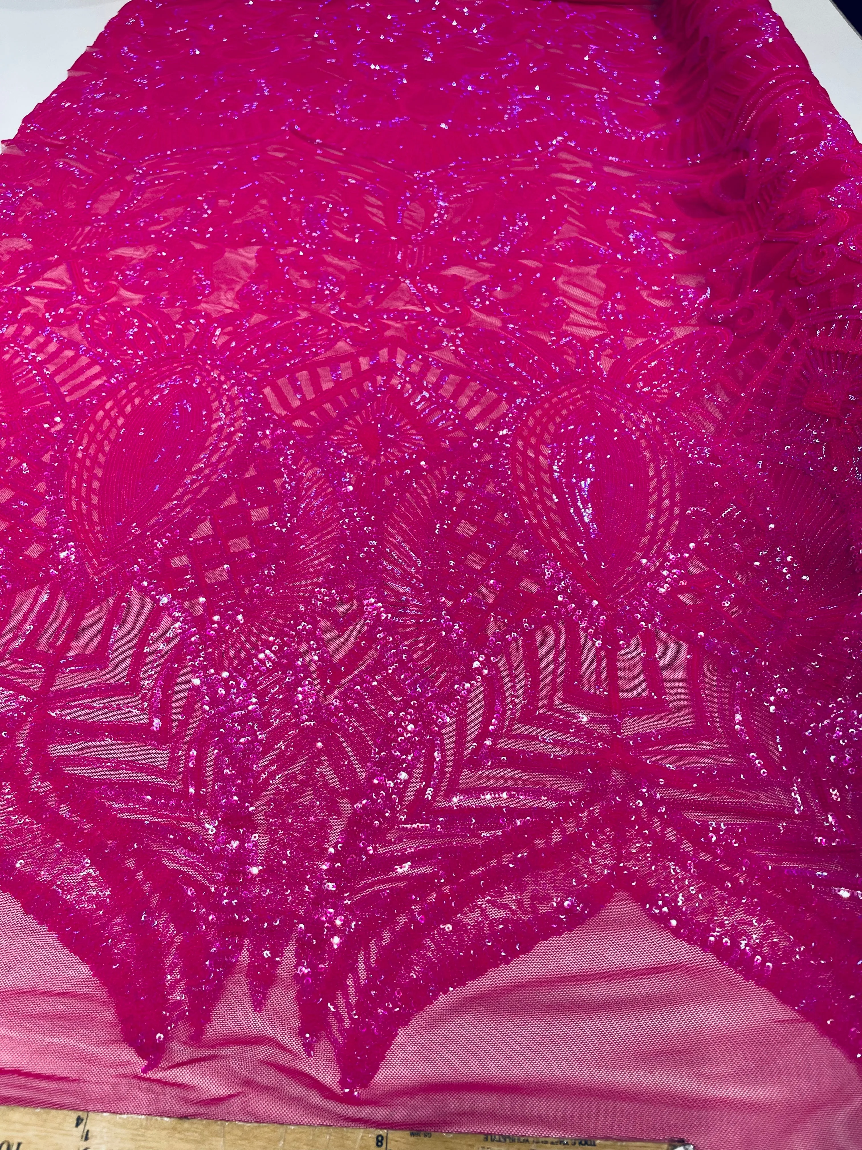 Royalty Damask Iridescent Sequin Stretch Mesh Fabric / Sold by the Yard - Image 3