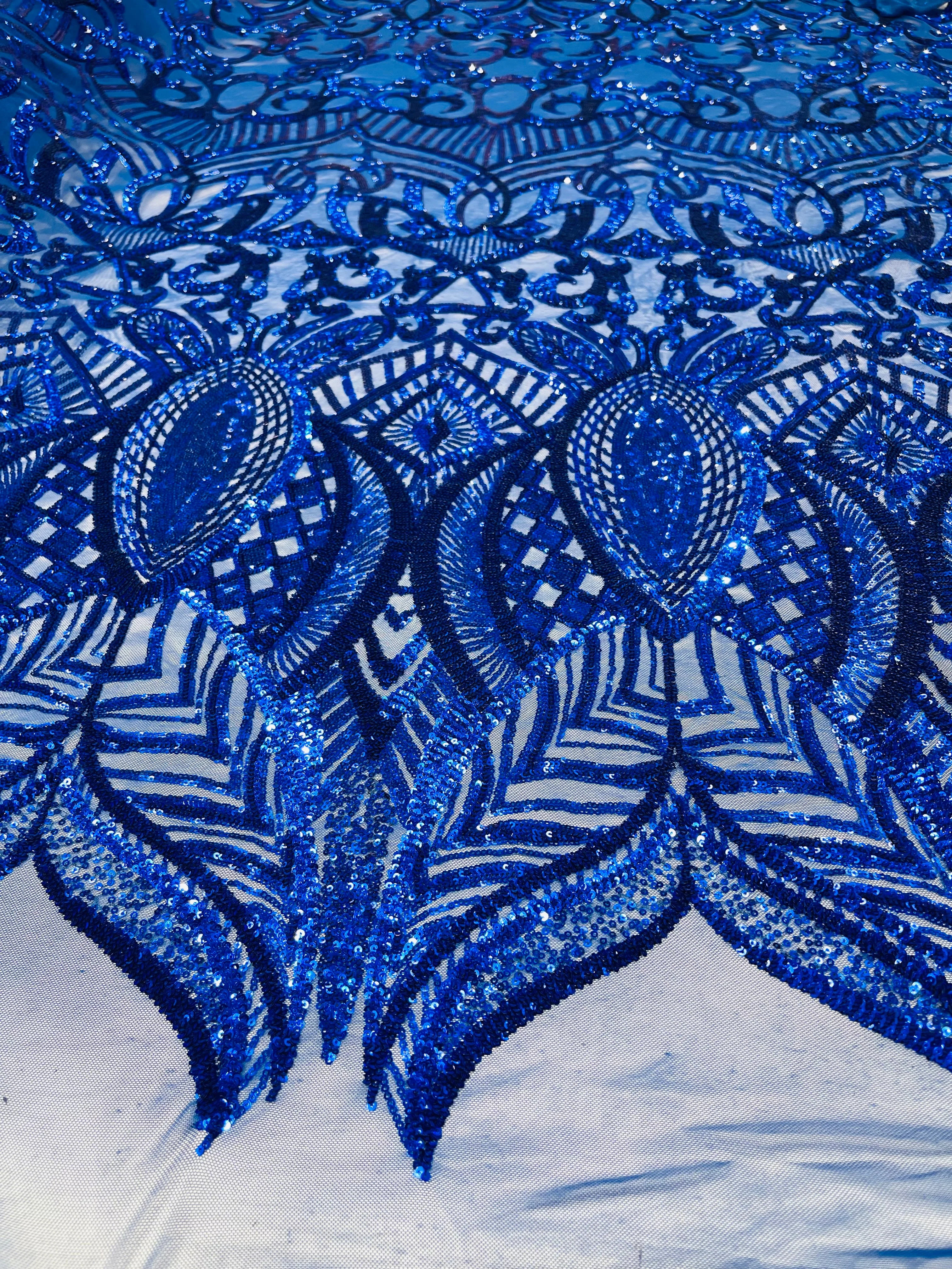 Royalty Damask Iridescent Sequin Stretch Mesh Fabric / Sold by the Yard - Image 30