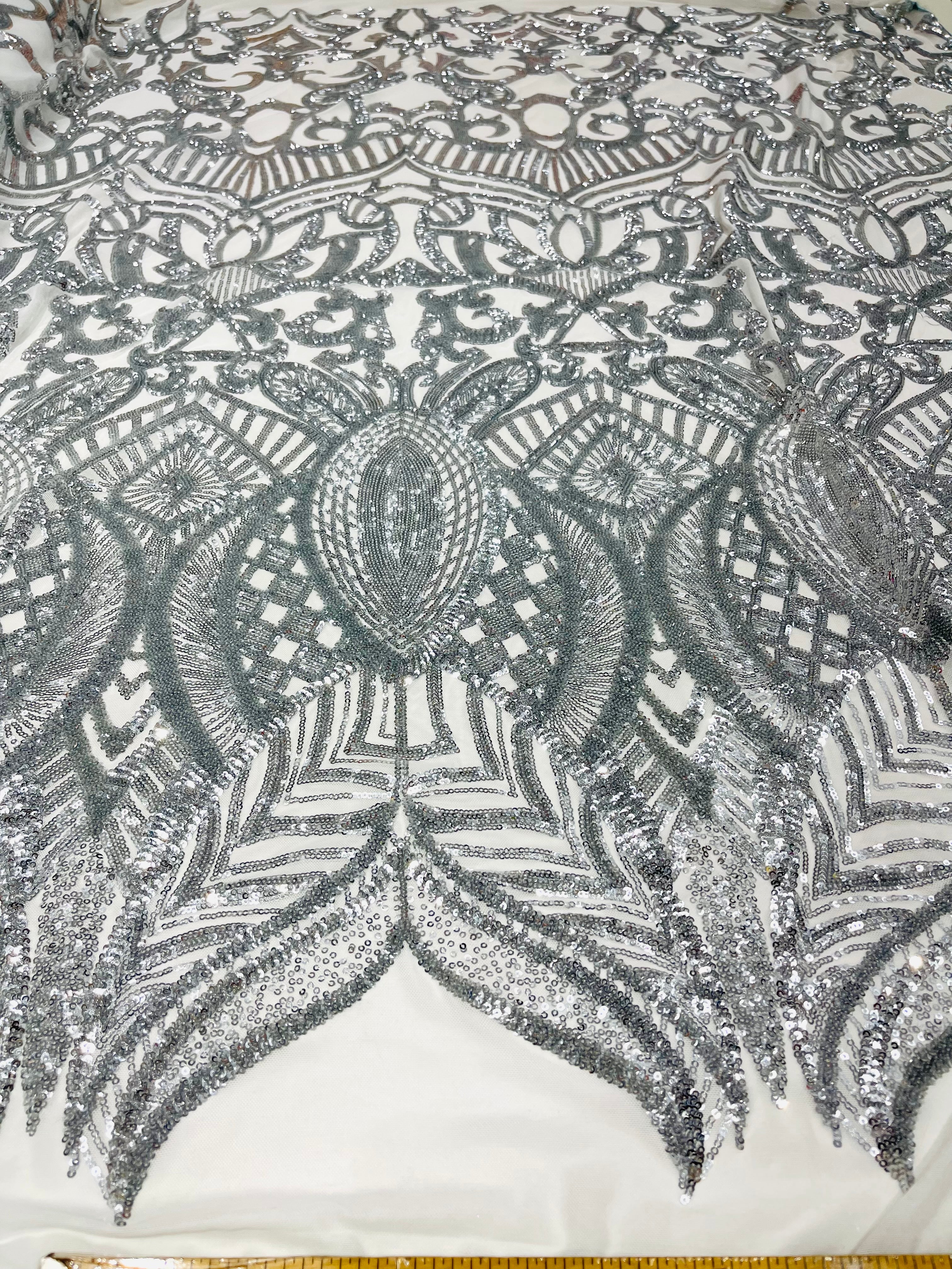 Royalty Damask Iridescent Sequin Stretch Mesh Fabric / Sold by the Yard - Image 32