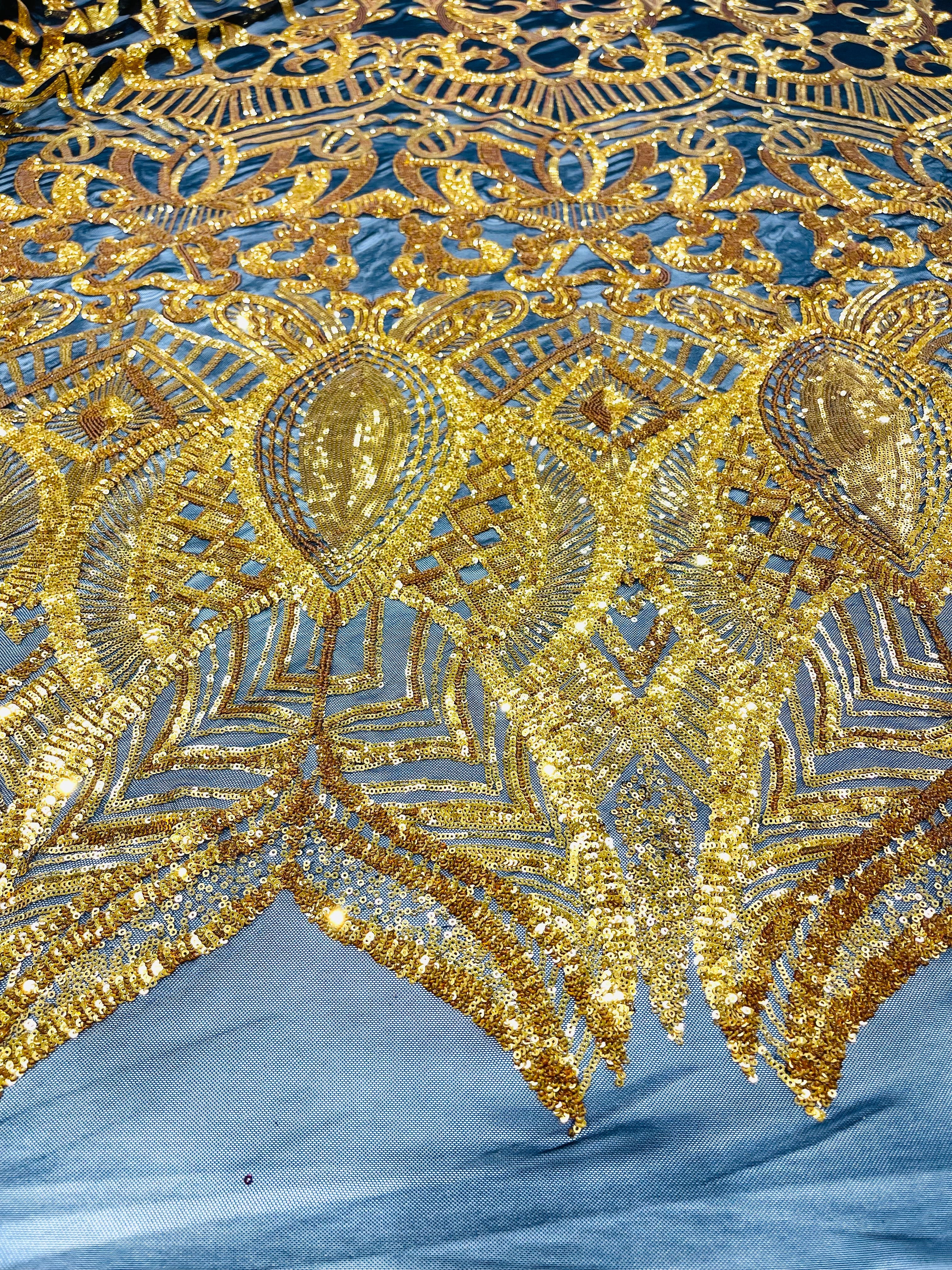 Royalty Damask Iridescent Sequin Stretch Mesh Fabric / Sold by the Yard - Image 33