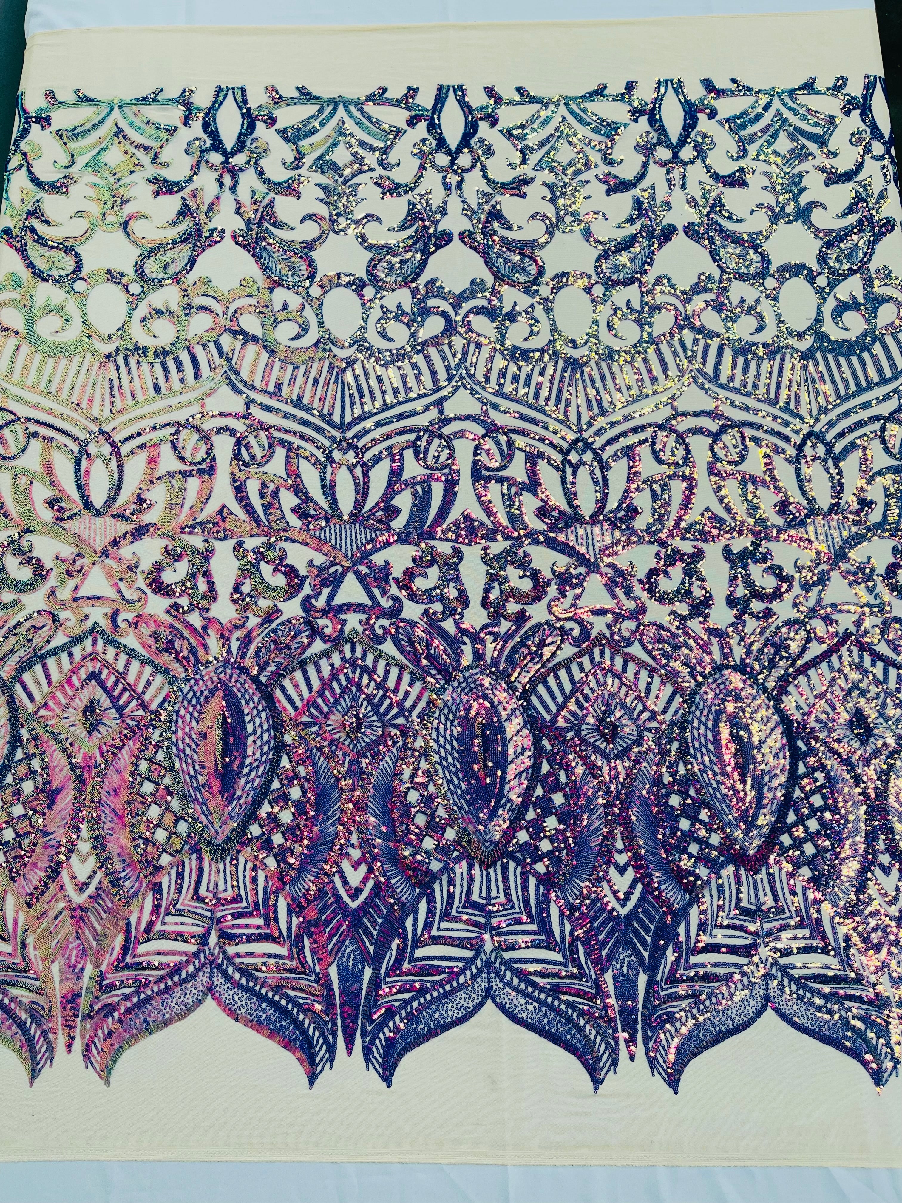 Royalty Damask Iridescent Sequin Stretch Mesh Fabric / Sold by the Yard - Image 36