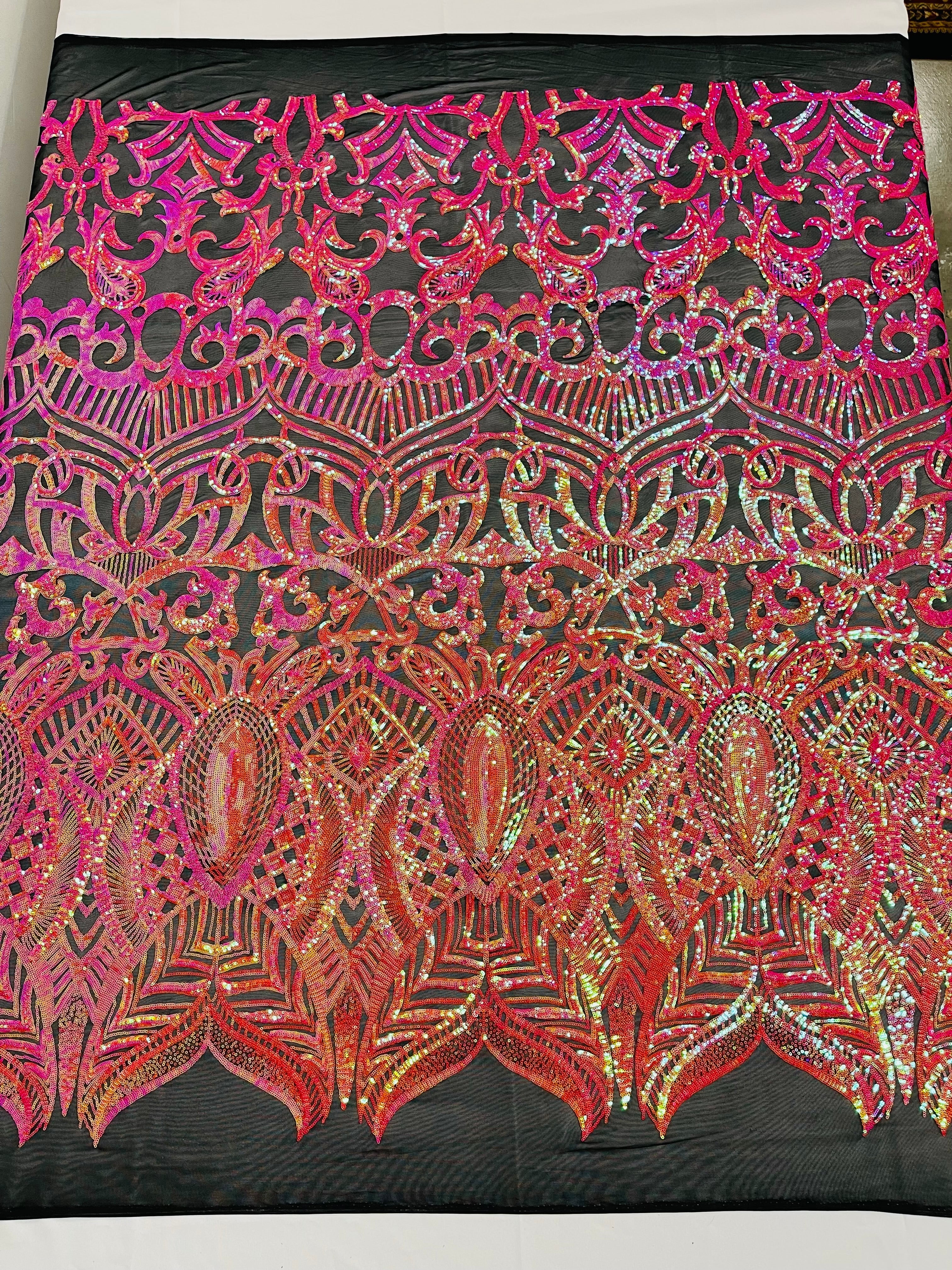 Royalty Damask Iridescent Sequin Stretch Mesh Fabric / Sold by the Yard - Image 37