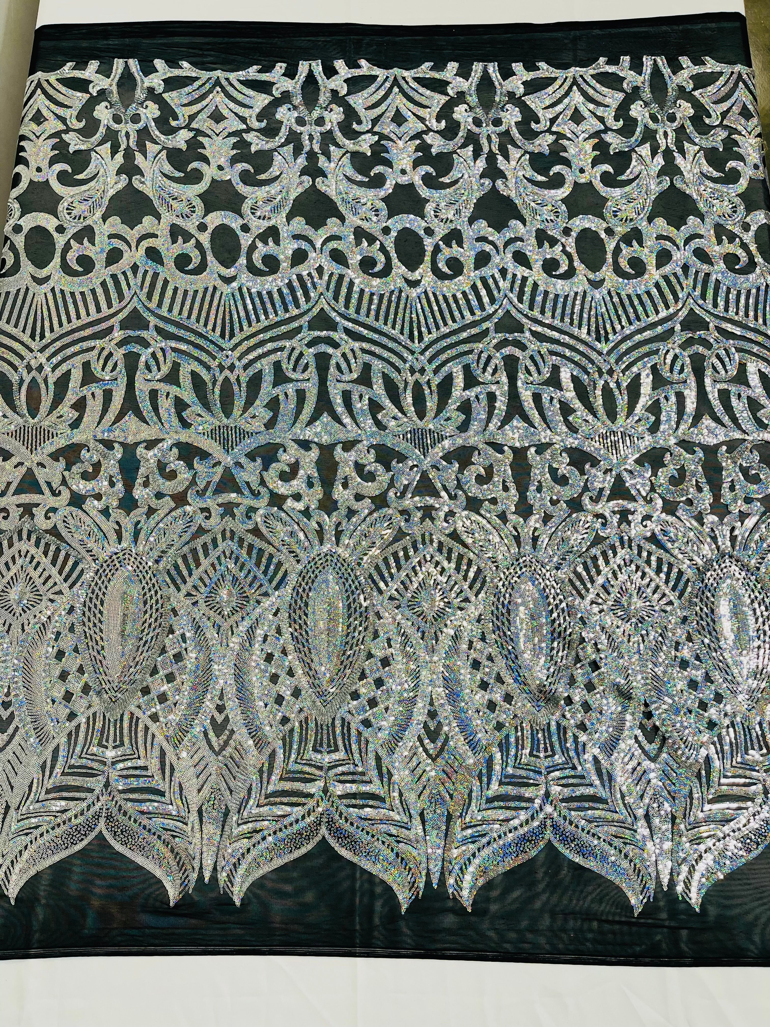 Royalty Damask Iridescent Sequin Stretch Mesh Fabric / Sold by the Yard - Image 38