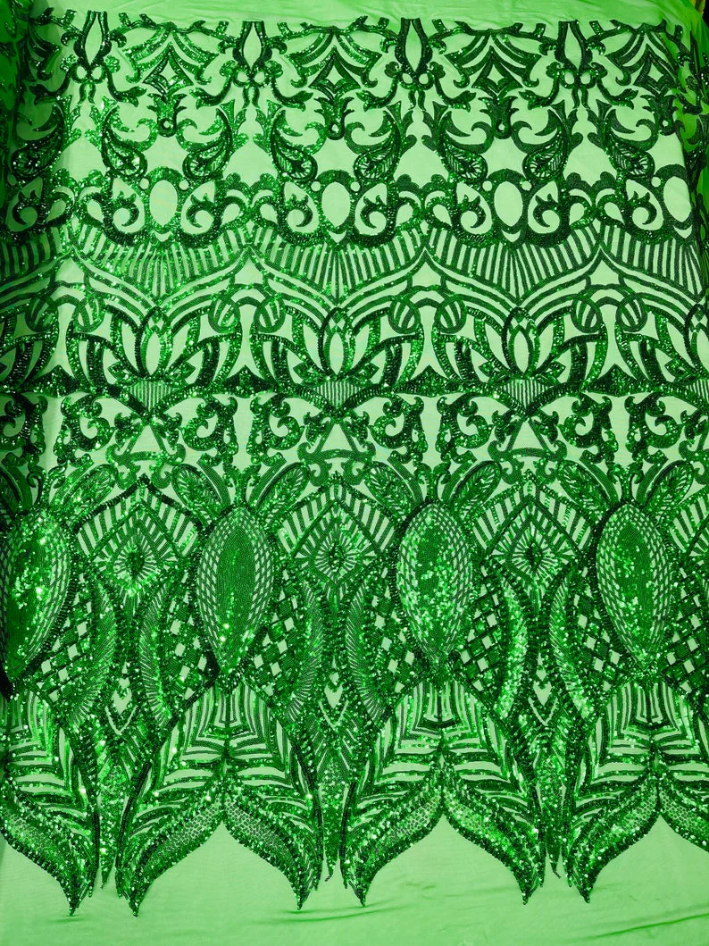 Royalty Damask Iridescent Sequin Stretch Mesh Fabric / Sold by the Yard - Image 39