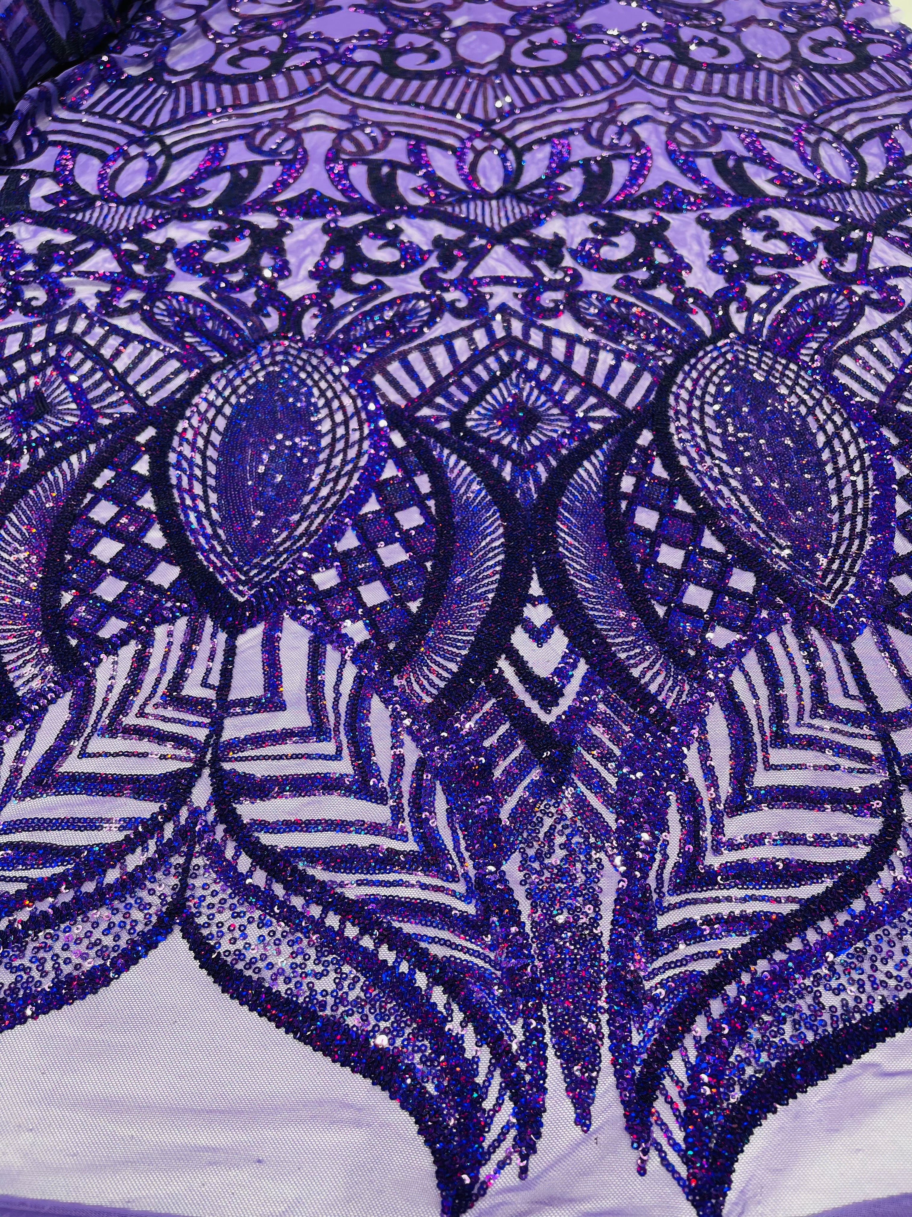 Royalty Damask Iridescent Sequin Stretch Mesh Fabric / Sold by the Yard - Image 4
