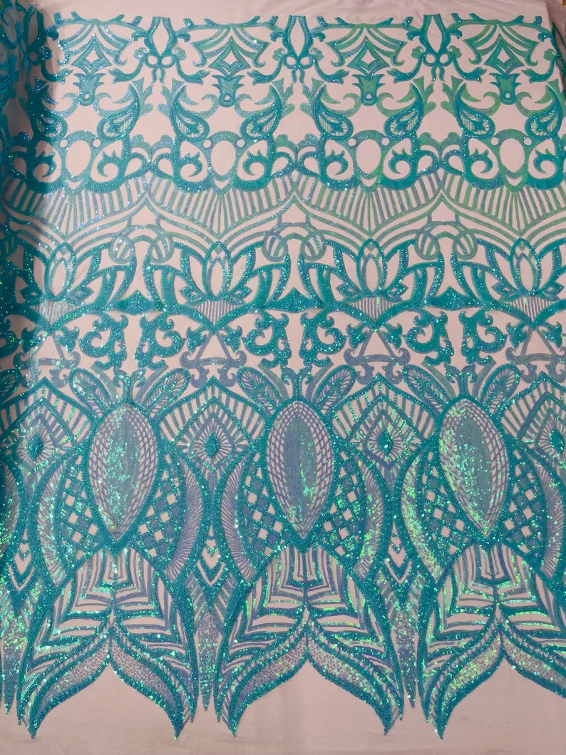 Royalty Damask Iridescent Sequin Stretch Mesh Fabric / Sold by the Yard - Image 41