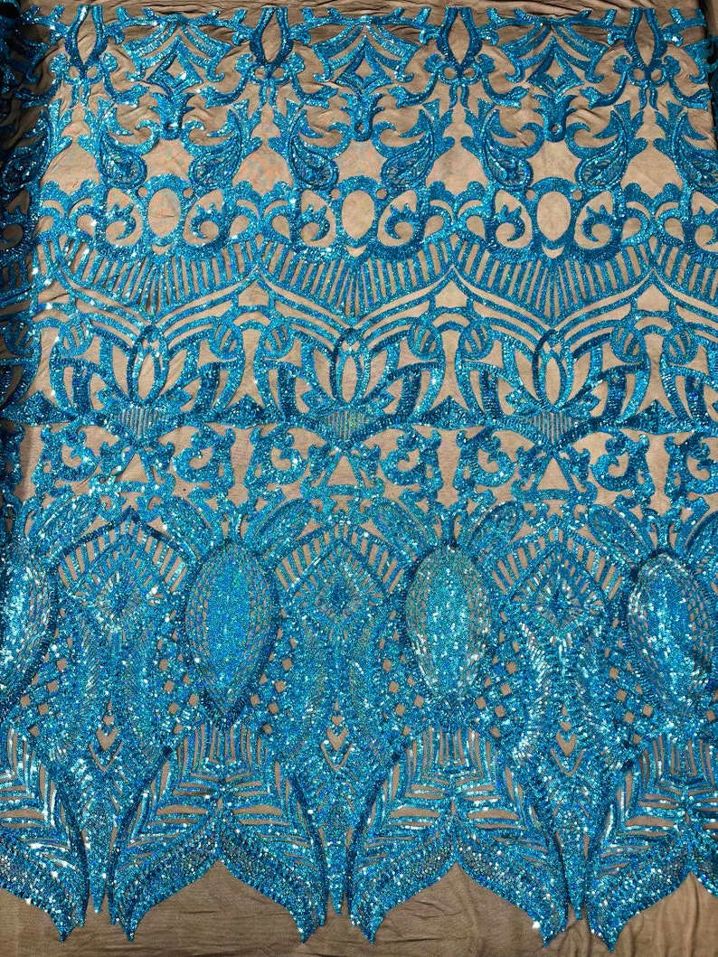 Royalty Damask Iridescent Sequin Stretch Mesh Fabric / Sold by the Yard - Image 42