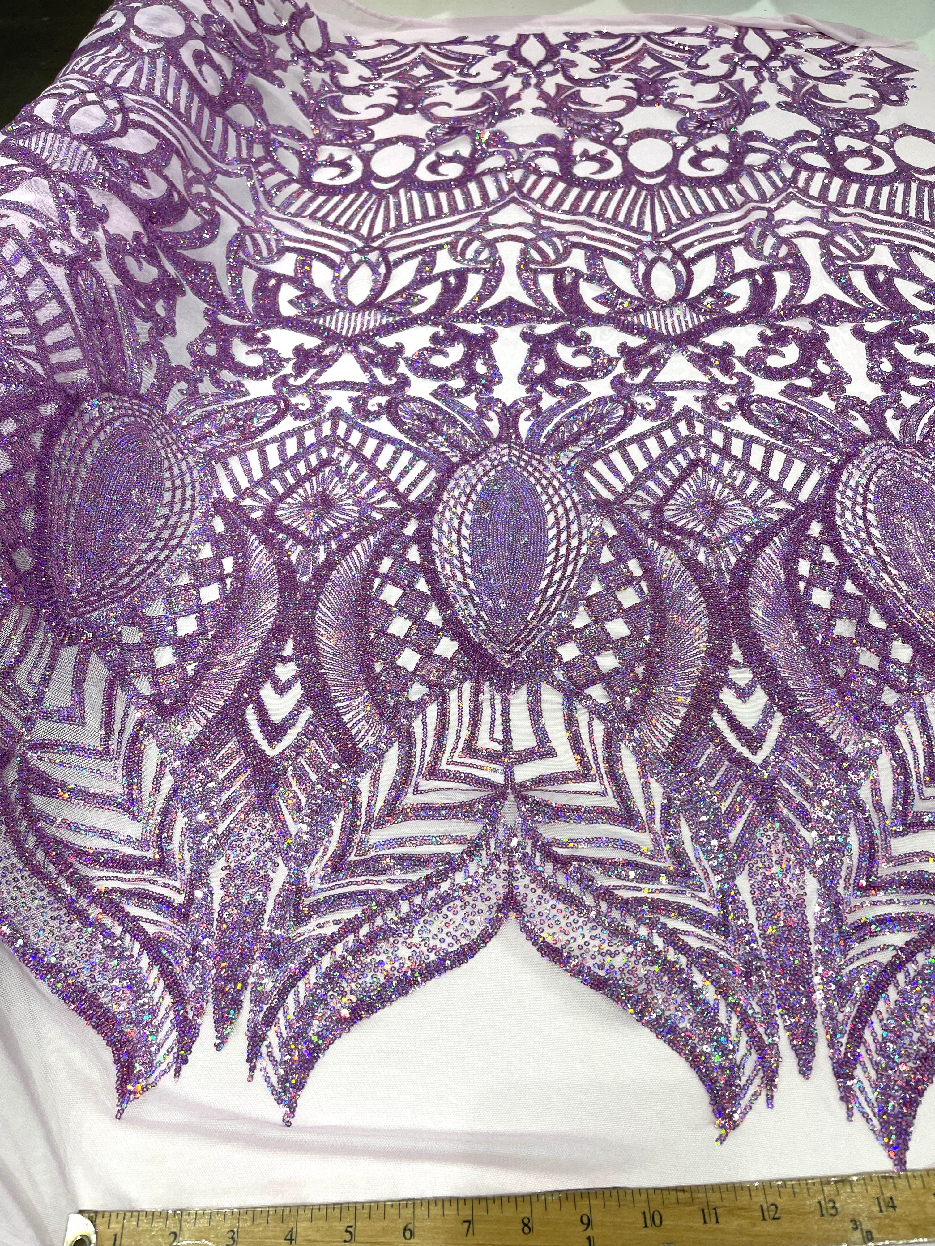 Royalty Damask Iridescent Sequin Stretch Mesh Fabric / Sold by the Yard - Image 5