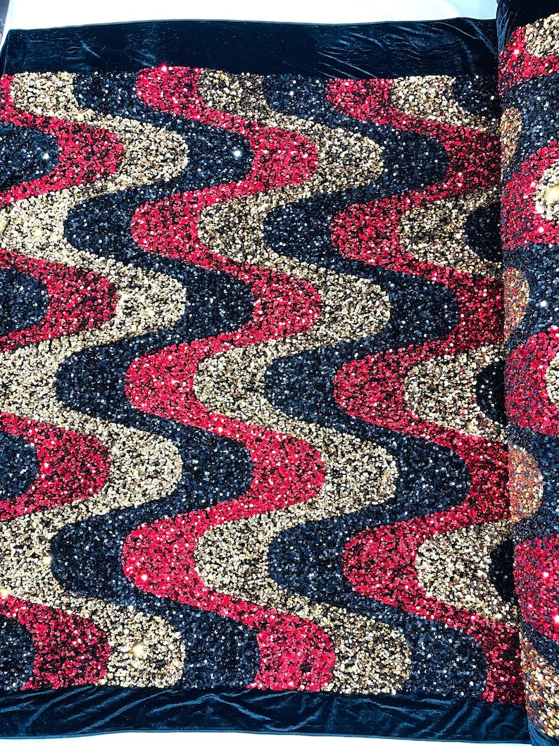 Wave Sequin Velvet Stretch Fabric / Sold by the Yard - Image 16