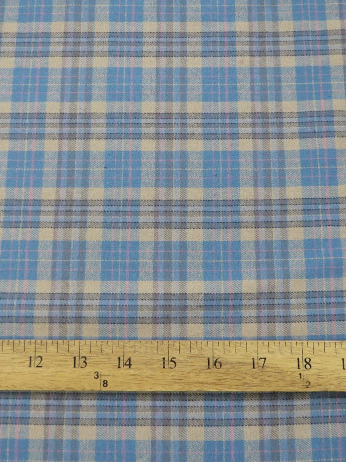 Tartan Plaid Uniform Apparel Flannel Fabric / Aqua/Khaki - Image 3