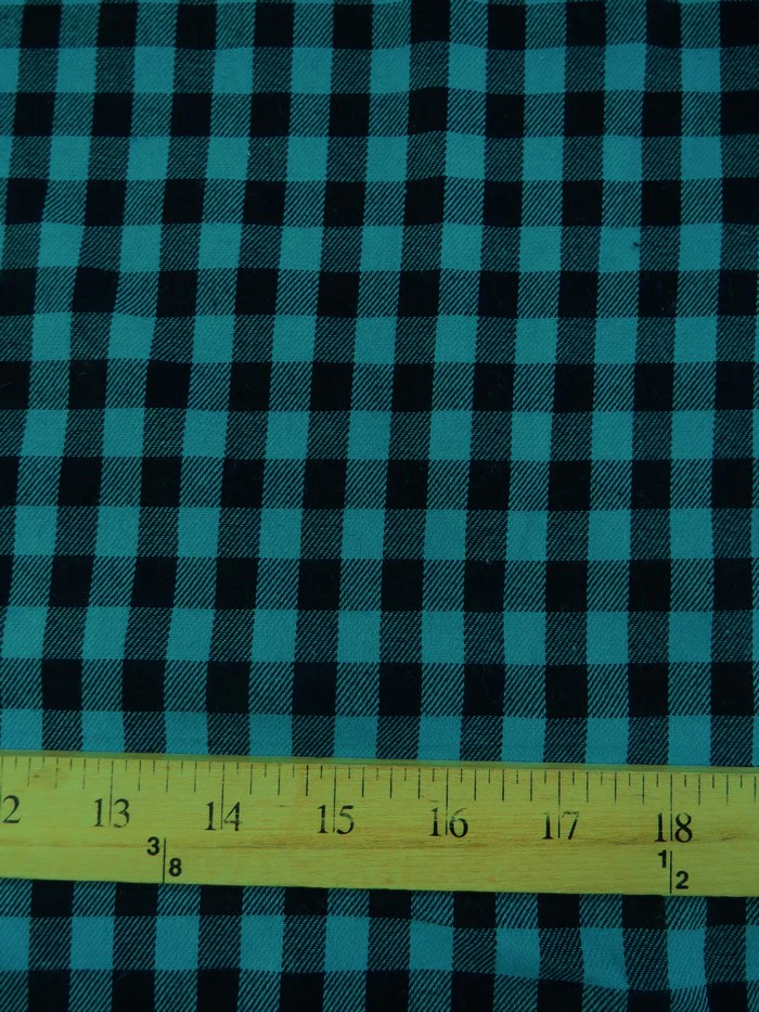 Tartan Plaid Uniform Apparel Flannel Fabric / Mini Buffalo Turquoise/Black / Sold By The Yard - Image 2