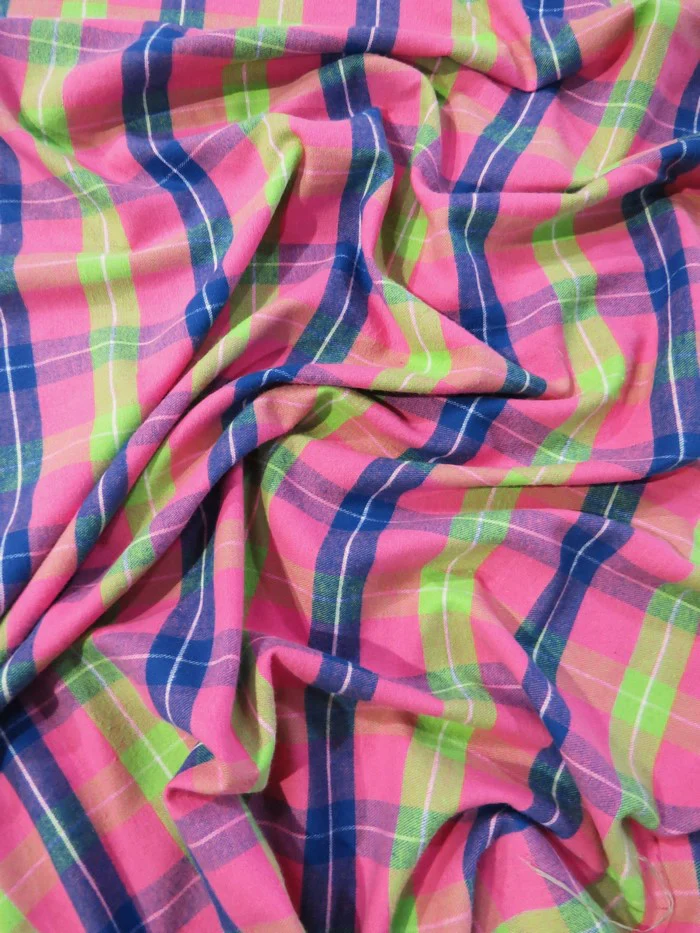 Tartan Plaid Uniform Apparel Flannel Fabric / Multi-Color Pink / Sold By The Yard - Image 2