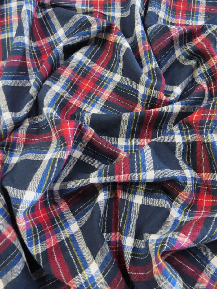 Tartan Plaid Uniform Apparel Flannel Fabric / Navy/Red / Sold By The Yard - Image 2