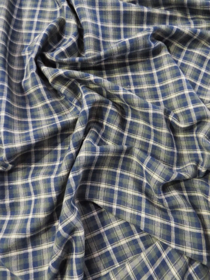 Tartan Plaid Uniform Apparel Flannel Fabric / Olive/Blue - Image 2