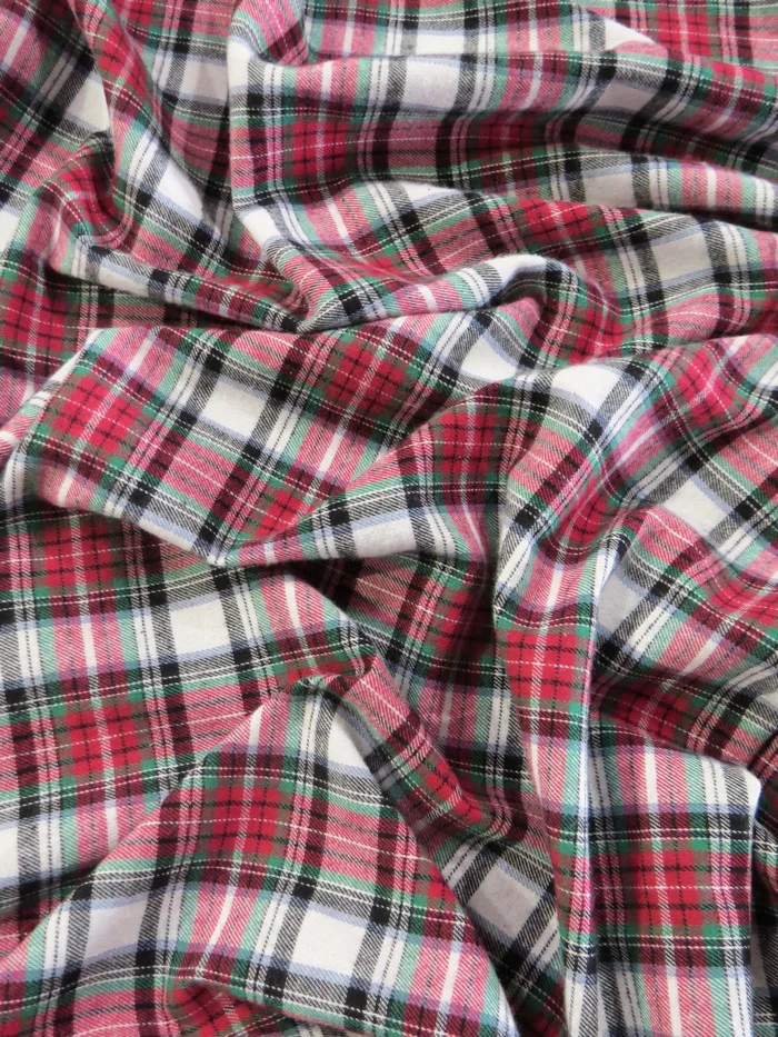 Tartan Plaid Uniform Apparel Flannel Fabric / White/Red - Image 2