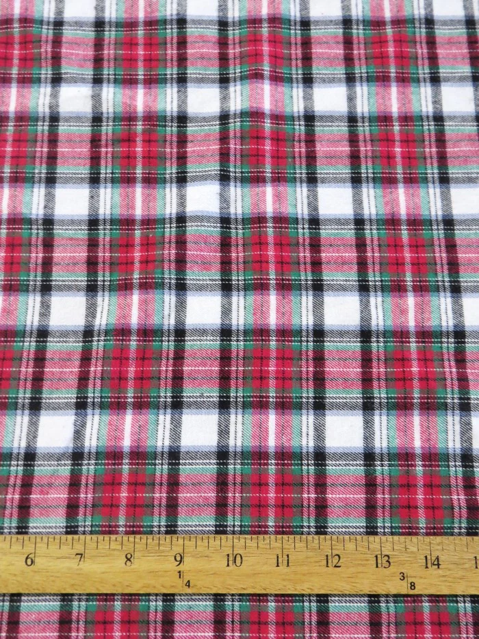 Tartan Plaid Uniform Apparel Flannel Fabric / White/Red - Image 3