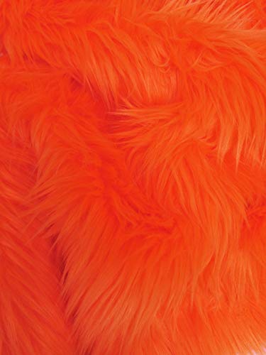Neon Orange UV Reactive Solid Shaggy Faux Fur Fabric / Sold By The Yard - Image 2