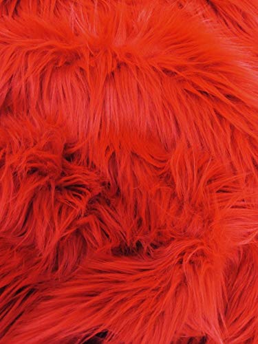 Fire Red UV Reactive Solid Shaggy Faux Fur Fabric / Sold By The Yard - Image 2