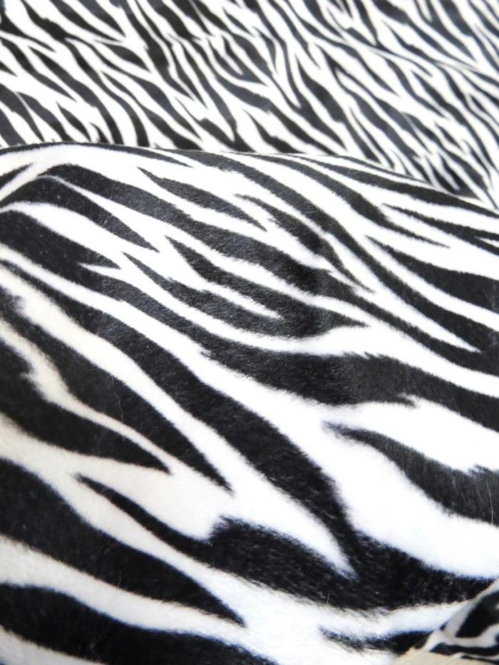 White/Black Small Stripe Velboa Zebra Animal Short Pile Fabric / Sold By The Yard - Image 2