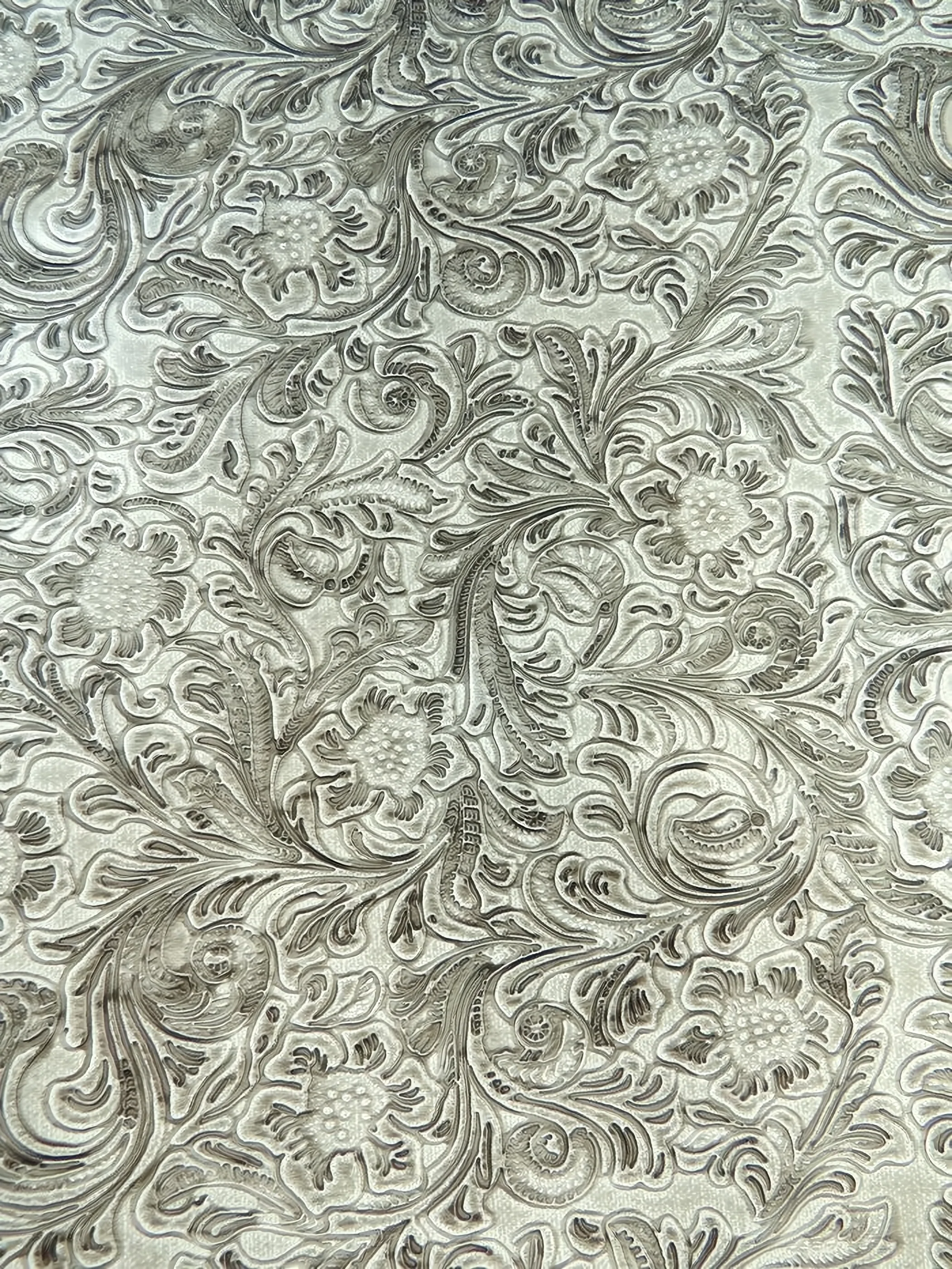 Vintage Western Floral Pu Leather Fabric / Fossil / By The Roll - 30 Yards