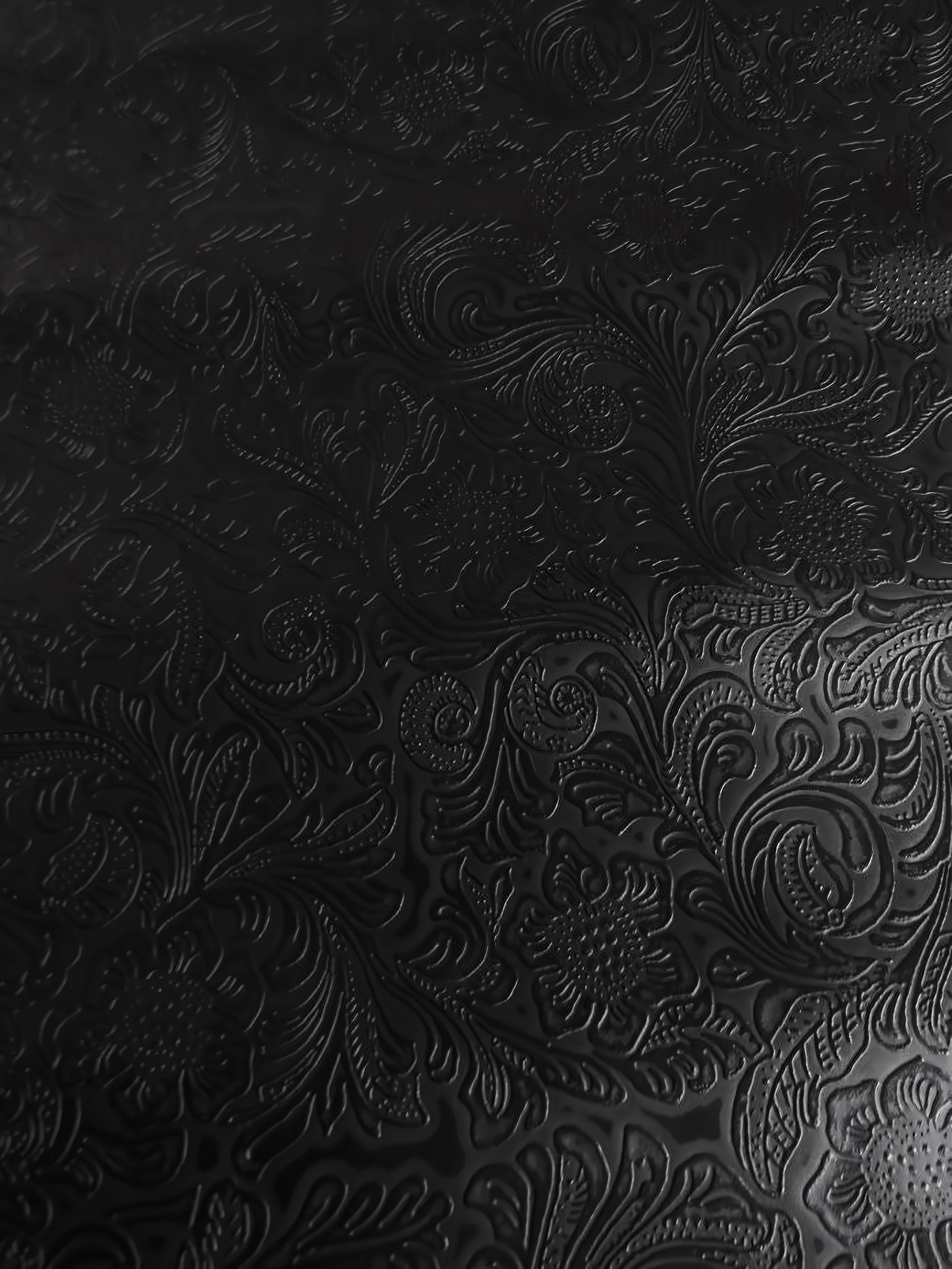 Vintage Western Floral Pu Leather Fabric / Black / By The Roll - 30 Yards