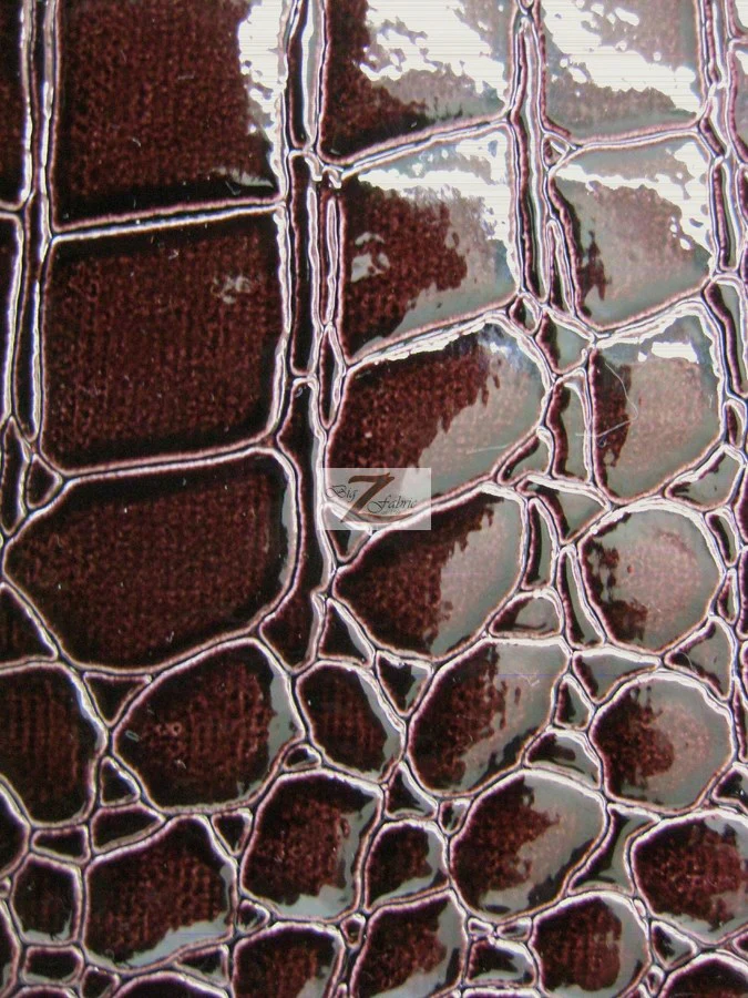 Vinyl Faux Fake Leather Pleather Embossed Shiny Alligator Fabric / Dark Burgundy / By The Roll - 30 Yards - Image 2