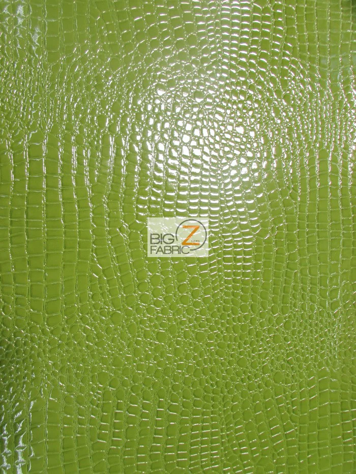 Vinyl Faux Fake Leather Pleather Embossed Shiny Alligator Fabric / Lime / By The Roll - 30 Yards - Image 2