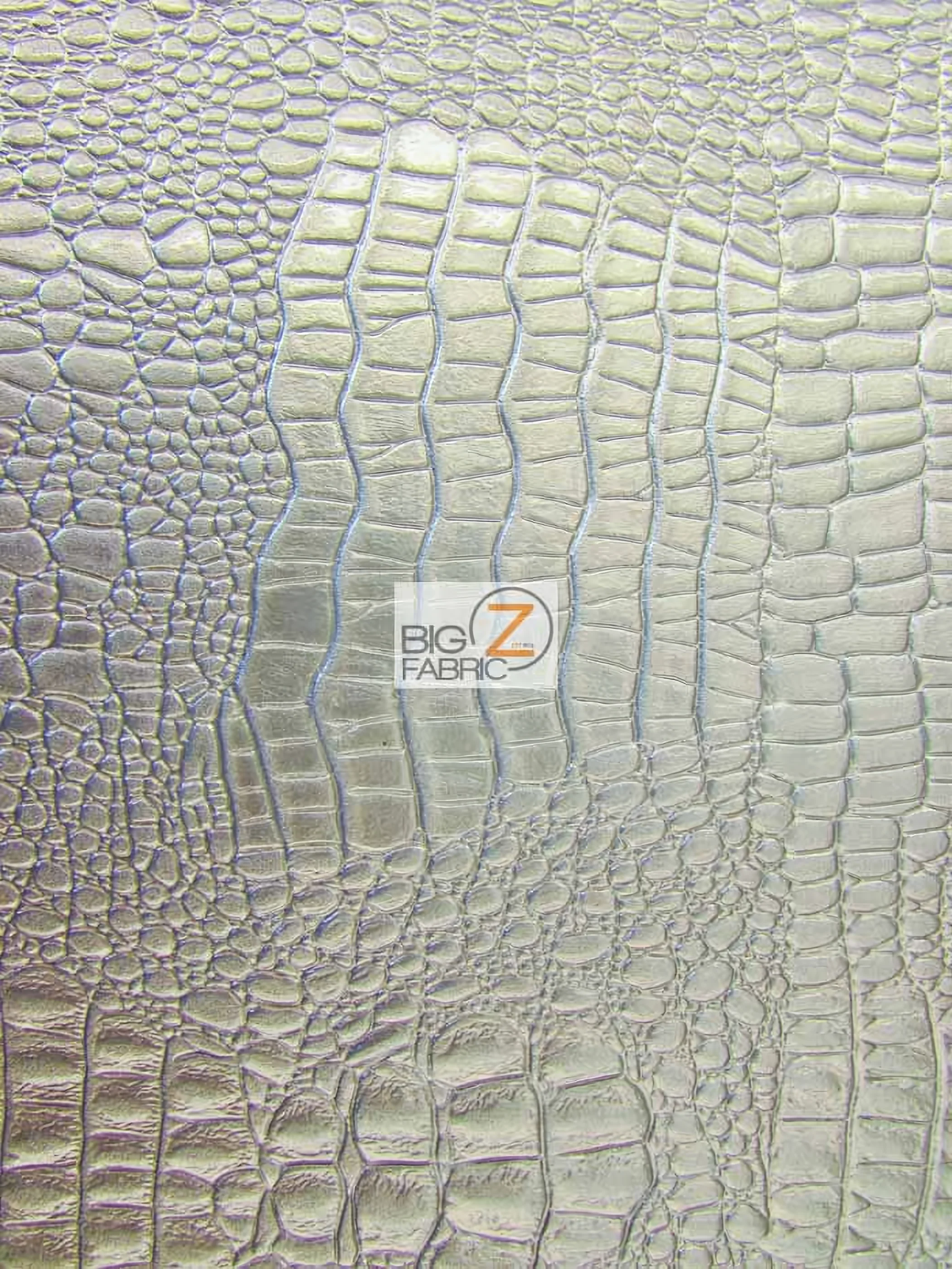 Silver Vinyl Embossed Shiny Amazon Crocodile Fabric / Sold By The Yard Closeout!!!