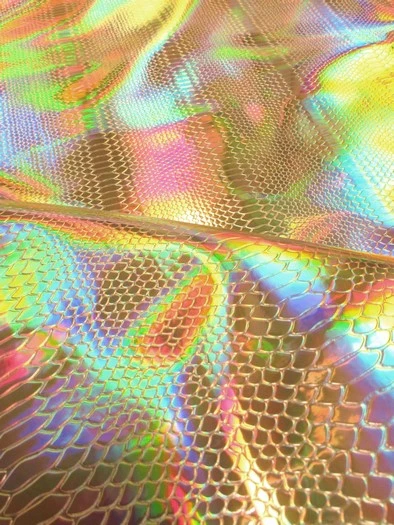 Viper Snake Holographic Embossed PVC Vinyl Fabric / Red / Sold By The Yard - Image 4