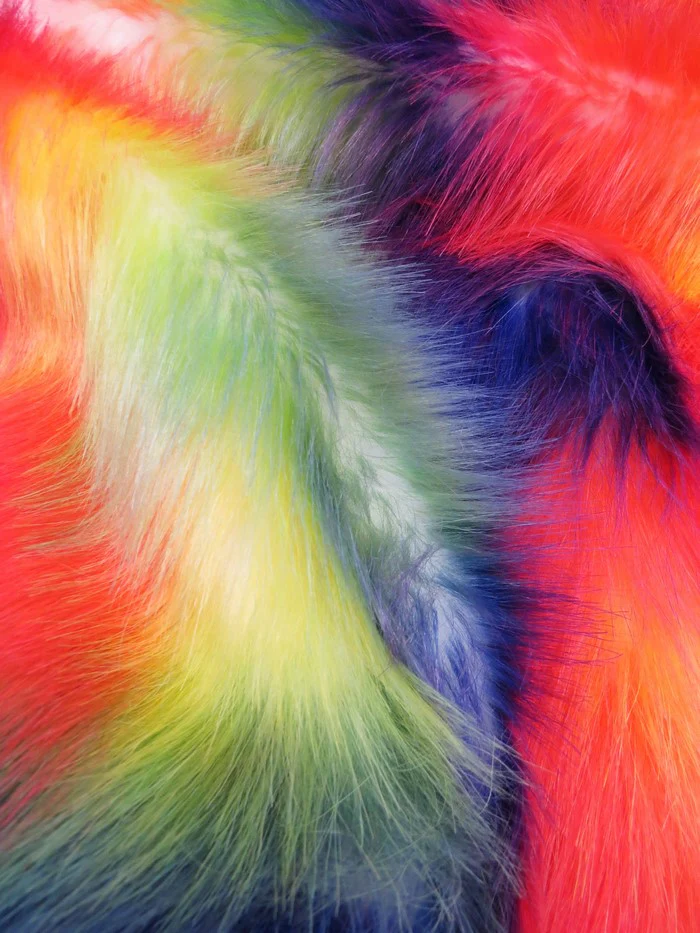 Wave Rainbow 2 Wave Rainbow Long Pile Faux Fur Fabric / Sold By The Yard - Image 4