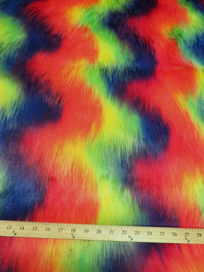 Wave Rainbow 2 Wave Rainbow Long Pile Faux Fur Fabric / Sold By The Yard - Image 8