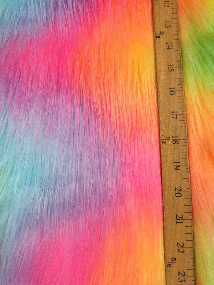 Wave Rainbow 3 Wave Rainbow Long Pile Faux Fur Fabric / Sold By The Yard - Image 5