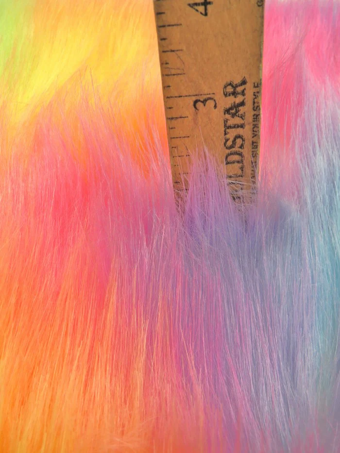 Wave Rainbow 3 Wave Rainbow Long Pile Faux Fur Fabric / Sold By The Yard - Image 6