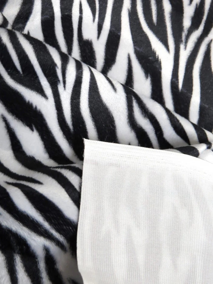 White/Black Small Stripe Velboa Zebra Animal Short Pile Fabric / By The Roll - 25 Yards - Image 3