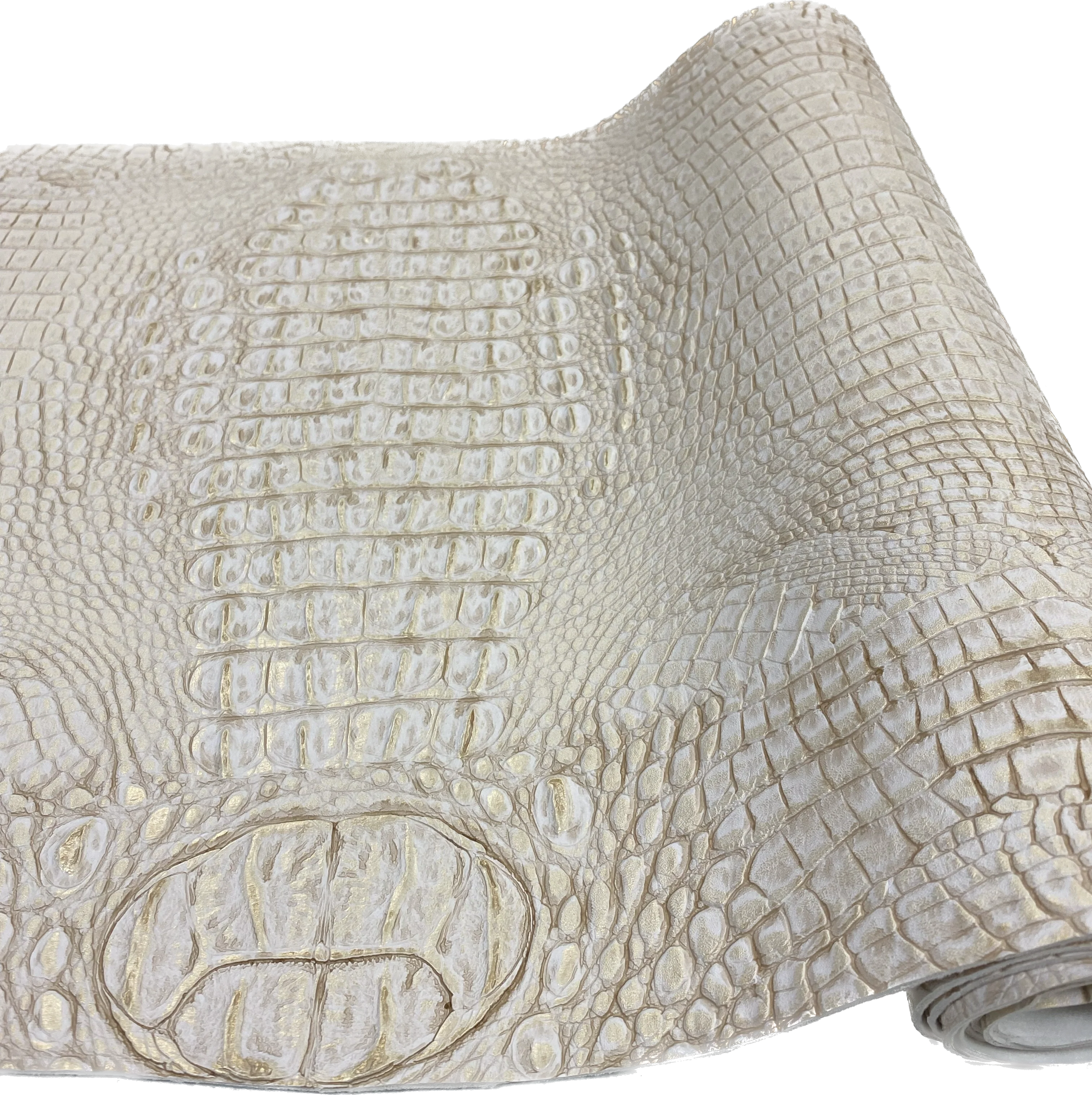 White/Gold Metallic Caiman Gator Vinyl / 30 Yard Roll - Image 2